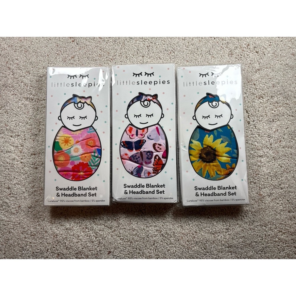 Little Sleepies Swaddle Headband Bundle Baby OS Floral Butterfly Sunflower NIP
